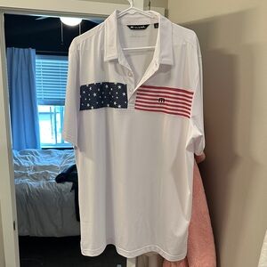 Travis Mathew White Polo with American Flag Design